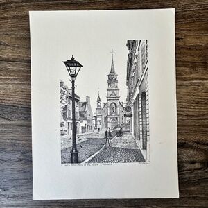 Art Pen Ink Vintage Montreal Canada Signed Print Eglise Bonsecours Church